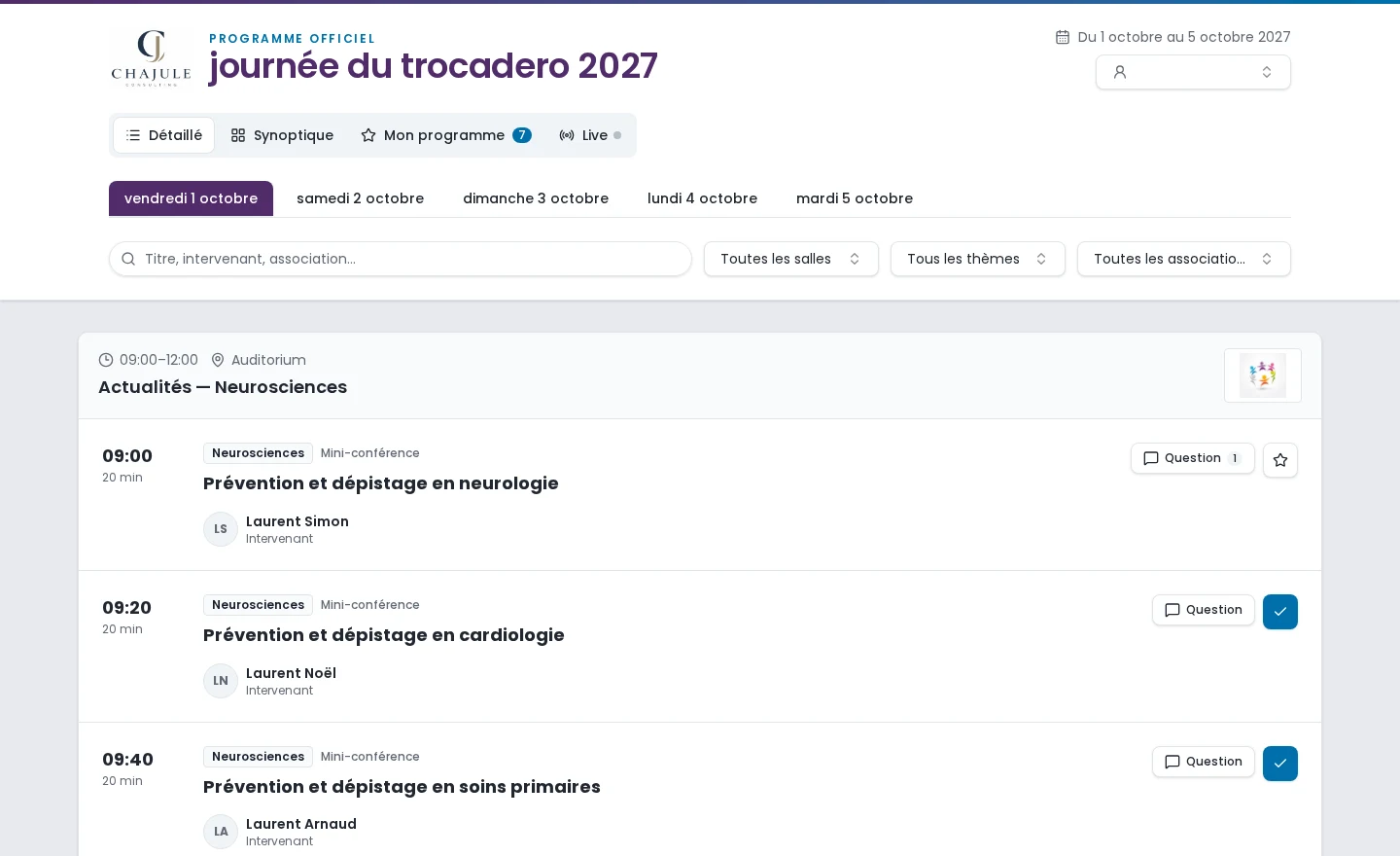 WebEvent — Programme, capture réelle de l'application