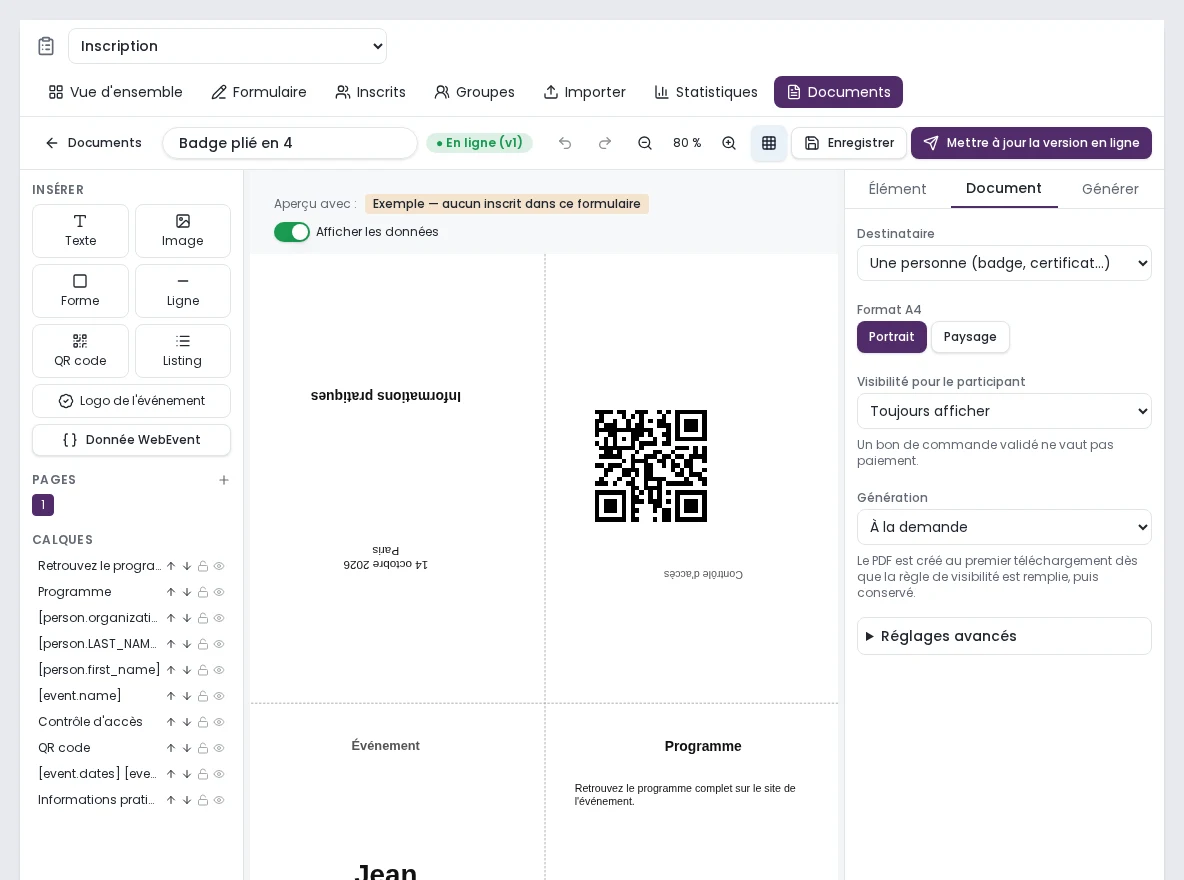 WebEvent — Documents, capture réelle de l'application