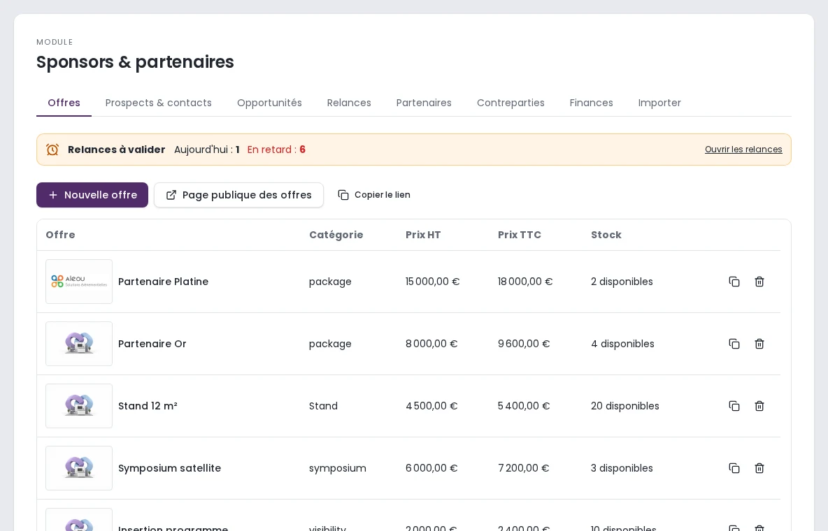 WebEvent — Sponsors & partenaires, capture réelle de l'application